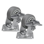 4'' × 2'' Caster Wheels, Heavy Duty Industrial Casters, Rubber Wheels with Roller Bearing, Load 600lbs per Swivel Caster for Cart Dolly Toolbox Trolley (2 Brake)