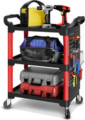 Auto Dynasty 3-Level Rolling Cart Trolley Storage Detailing Cart with Pegboard 120 kg/260 Lbs Capacity on Wheels Fits Garage, Warehouse, and Workshop Use, Black/Red