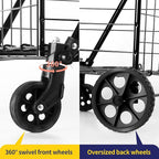 Folding Shopping Cart, Grocery Cart, 200 Lb Capacity, Utility Cart with 360° Rolling Swivel Wheels, Medium & Extra Basket