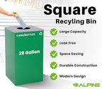 Alpine Commercial Indoor Recycle Bin - 29 Gallon Modern Looking Green Recycle Bin, Office Recycling Bins, Metal Trash and Recycling Container with Stickers & 3 Optional Lids (lid Sold Separately)