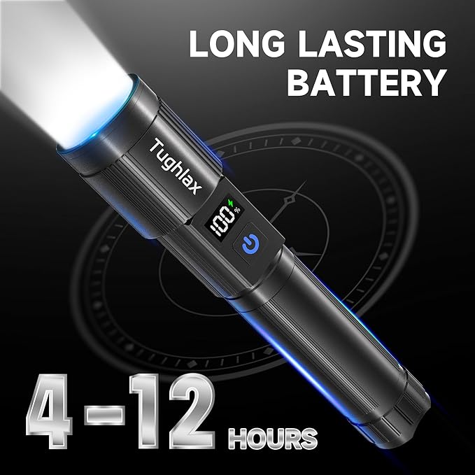 4Pack Rechargeable Flashlights High Lumens 9900LX, LED Flashlight Rechargeable with LCD Digital Display, 5Modes Adjustable Flash Light, Super Bright Flashlight Powerful, Tactical Flashlights for Home