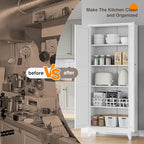 Yizosh Metal Pantry Cabinet, 75" Kitchen Pantry with 2 Door and 4 Adjustable Shelves,White Metal Pantry Storage Cabinet,Cupboard for Kitchen,Dining Room,Living Room and Bathroom