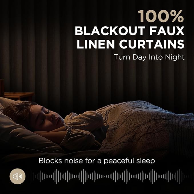 Joydeco Pinch Pleated Curtains - 100% Blackout for Bedroom, Linen Curtains 40" W x 72" L, Thermal Insulated 2 Panels Light Blocking Drapes, Back Tabs for Living Room
