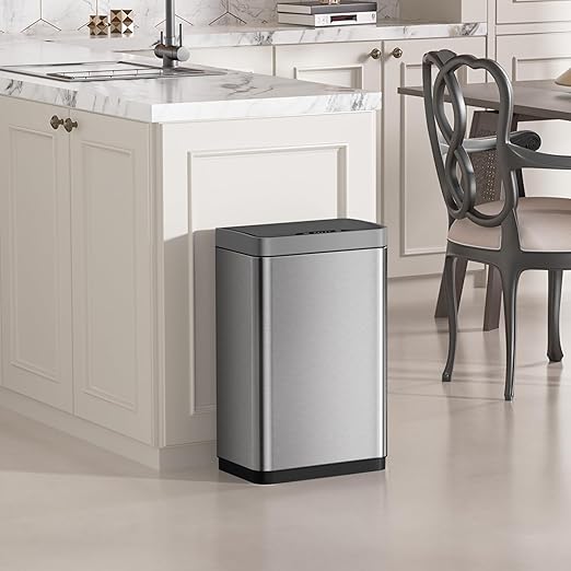Mbillion Automatic Touchless 15 Gallon Motion Sensor Trash Can Stainless Steel Smart Trash Cans with Lid Rectangular Garbage Can for Kitchen Bedroom Home Office Silver