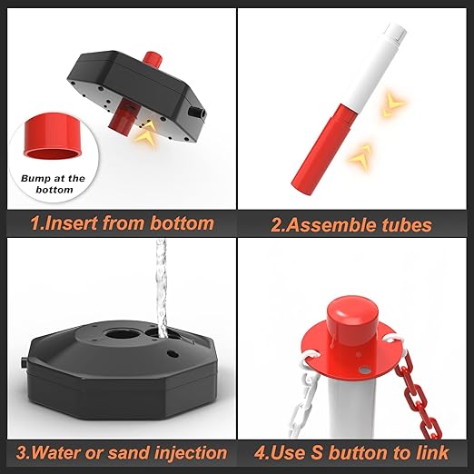 6 Pack Traffic Delineator Post Cones with Fillable Base, Adjustable Plastic Safety Barrier Outdoor and Indoor Crowd Control Stanchion with 5Ft Plastic Chain for Delineator Poles (Red+White)