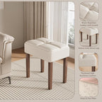 Two Leather Vanity Stool, 18.7 Inch Wide Rectangle Ottoman Bench for Makeup Room, A Set Vanity Chair with Wood Legs for Piano Room, Bedroom,Living Room with Customizable (Cream)