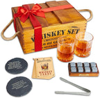Mixology & Craft Premium Whiskey Set | Two 10oz Cystal Old-Fashioned Glasses, 8 Granite Chilling Stones, Metal Tongs, Recipe Cards in Rustic Wooden Crate Gift Set | Jameson Whiskey