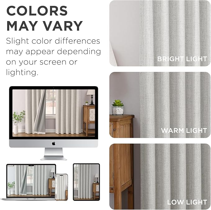 Joydeco Pinch Pleated Curtains - 100% Blackout for Bedroom, White Linen Curtains 40" W x 72" L, Thermal Insulated 2 Panels Light Blocking Drapes, Back Tabs for Living Room