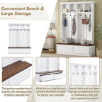 Merax Wood Hall Tree Entryway Bench with 6 Hooks, Farmhouse Mudroom Versatile Coat Racks with 2 Large Drawers Entrance Organizer for Hallway White