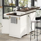 Rolling Kitchen Island with Two-Tier Bar Counter and Power Outlets, 3 Drawers & 4 Door Shelves, Mobile Kitchen Cart with Storage Cabinets & Locking Wheels for Dining Room & Kitchen, 53-Inch, White