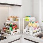 Under Sink Organizer and Storage, Height Adjustable Cabinet Organizer with Slide Out Drawer, Pull Out Under Sink Storage, Multi-Purpose 2 Tier Sink Shelves for Kitchen Bathroom Pantry (White, 1 Pack)