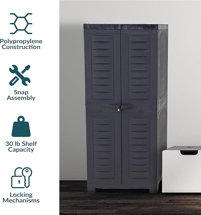 Sunnydaze Storage Cabinet - Plastic Storage Cabinet - 48.75" H - Garage, Office, Home, Laundry Room