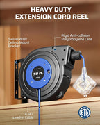 DEWENWILS 50FT Extension Cord Reel, Retractable Extension Cord Reel, Twist-lock Stopper, 14/3C SJTOW, 6 Grounded Outlets, 13A Circuit Breaker, Heavy Duty Power Cord, ETL Listed