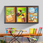 Enclosed Bulletin Board Lockable,3 Doors Weatherproof Outdoor Noticeboard with Locking Door, Wall-Mounted Aluminum Framed Presentation Board, 70x36 Inch