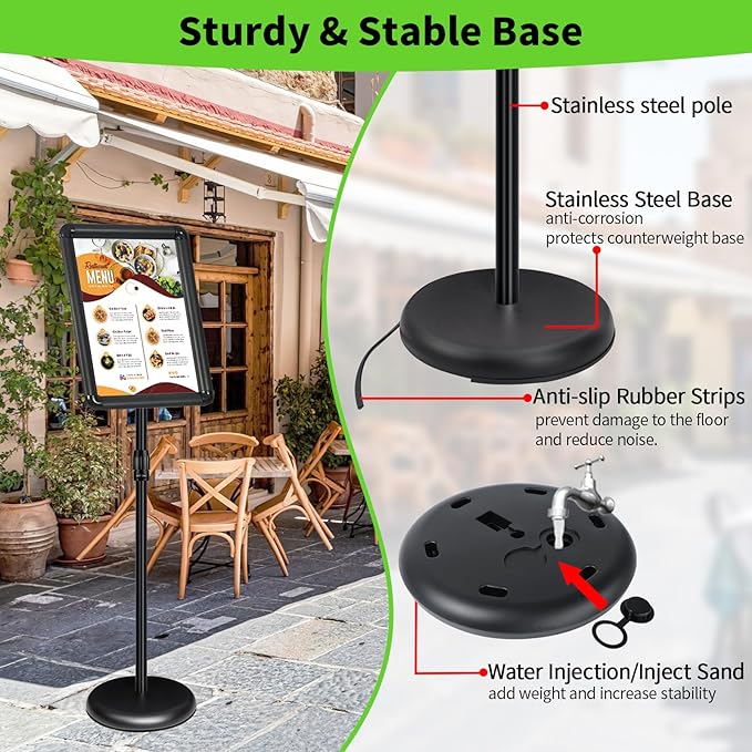 2Packs Adjustable Pedestal Sign Holder Stand 11''x17'', Floor Standing Poster Sign Stand for Vertical/Horizontal View Sign stand,Outdoor/Indoor Standing Sign Holders(Black, Round)