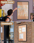 Mifuro 36"x24" Enclosed Bulletin Board, Lockable Weather-Resistant Aluminum Cork Noticeboard for School & Office, Black Frame w/Cork