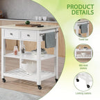 OSP Home Furnishings Litchfield Modern Farmhouse Kitchen Cart, Solid Wood Frame with Storage Drawers, Shelves, Locking Casters, White with Faux Marble Top