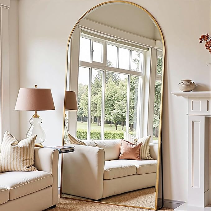 TinyTimes 81''x41'' Oversized Full Length Mirrors, Arched Floor Mirror with Stand, Full Body Large Oversized Standing Mirror/Leaning/Hanging Wall Mounted for Living Room, Bedroom, Gold
