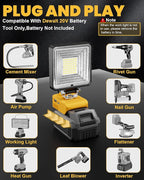 LIVOWALNY 30W LED Work Lights Compatible with Dewalt Battery, 2PCS 3000LM Flashlight with USB A & USB C Output Port Low Voltage Protection, Cordless Portable Floodlight for Camping, Emergency, Outdoor