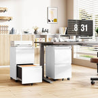 Mobile File Cabinet with Lock, 2 Drawer Under Desk Filing Cabinet with Wheels for Legal/Letter/A4 (Fully Assembled,White)