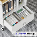 TOOLF 1-Drawer Mobile File Cabinet with Wheels, MDF Wooden Panel Printer Stand with Adjustable Shelves, 2 Storage Bins & 4 Hooks, Home Office Organization