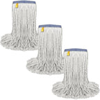 Pack of 3 Cut End Cotton Mop Head Replacement, 1.25-inch Universal Headband, Wet Mop Refills, Natural, 16 Oz
