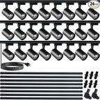 Black J&L Type Track Lighting Complete Kit, 25 W Plug in LED Lighting Complete Kits 24 Packs Extra Brightness 3000K Warm Light with Extra 26.24FT Track Rails