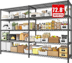 REIBII 72.8" W Storage Shelves Load 1600LBS, 5 Tier Metal Shelving Unit Wire Shelving for Storage Rack Heavy Duty Metal Shelves for Garage Pantry Kitchen, 17.7" D x 72.8" W x 70.9" H