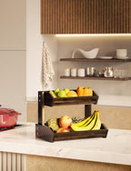 HOLANA Acacia 2 Tier Fruit Basket for Kitchen Counter Organizer – Wooden Fruit Bowl & Wooden Basket for Kitchen Counter Storage, Vegetable Produce Storage & Snack Organizer for Countertop (Walnut)