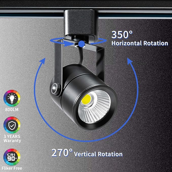 Plug in Track Lighting with Power Cord & Remote, 6-Light LED Track Lighting Kit with 6.6FT H Track Lighting Rails, Modern Kitchen Plug in Ceiling Lights Fixtures, 10W Black