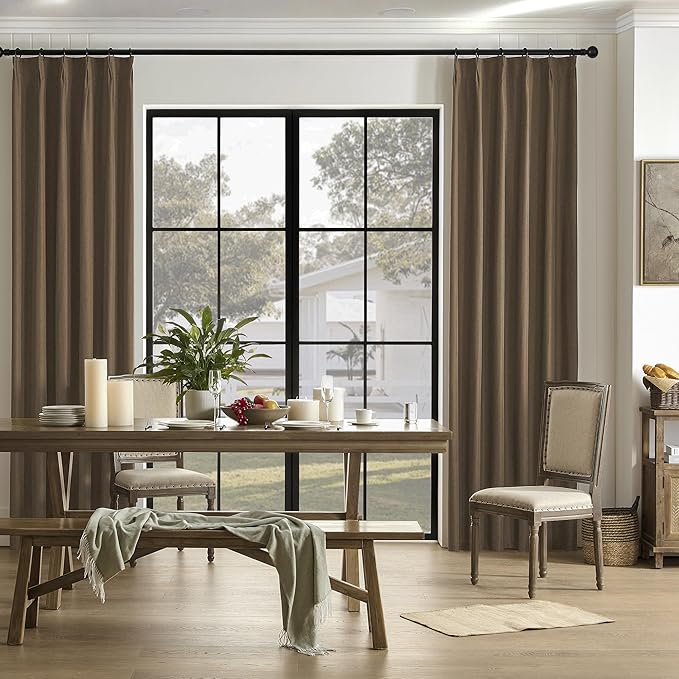 DUALIFE Chocolate Brown Pinch Pleated Blackout Curtains 84 Inches Long, Back Tab with Hooks, Linen Full Black Out Thermal Insulated Track Curtain for Bedroom Living Room,40" Wx84 L, 2 Panels