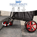 SereneLife Large Folding Utility Shopping Cart with Removable Liner – Heavy Duty, 360° Swivel Wheels, 110 lb Capacity, Portable for Groceries, Laundry, Luggage, and More (Red)