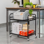 HDANI 2 Tier Under Desk Printer Stand with Storage,Microwave Storage Rack,Metal Rolling Printer Cart with Wheels for Home Office,Utility Storage Cart and Stand,Black