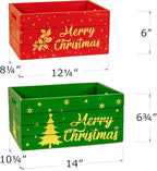 Red Co. Set of 2 Red and Green Decorative Nesting Wooden Merry Christmas Storage Crate Organizers with Golden Lettering