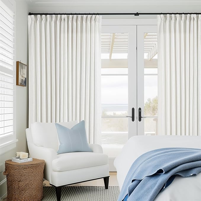 Off White Patio Sliding Door Curtains 100 Width 102 Inches Long Pinch Pleated Curtain Drape with Hooks Rings Light Filtering Semi Sheer Extra Wide 100x102 Drapes Panel for Living Dining Room