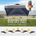 CROWN SHADES Adjustable Height on The Fly, 10x10 Pop Up Canopy - Beach Tent with One Push Setup - Easy Outdoor Sun Shade for Events, Parties, Camping - Outside Shade with STO-N-Go Bag, Grey