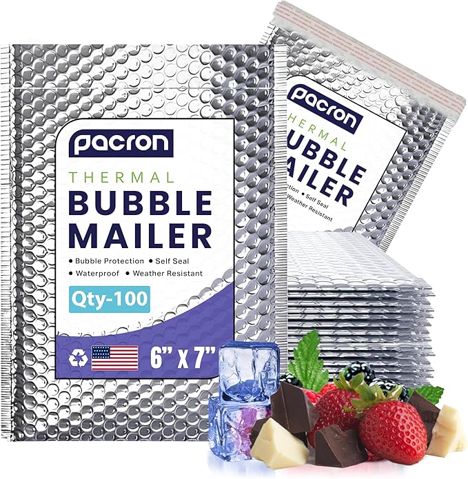 100-Pack Insulated Silver Thermal Bubble Mailers 6 x 7 - Waterproof Metallic Foil Self-Sealing Padded Envelopes for Cold Shipping, Perishables, Food, Cosmetics, Pharmaceuticals