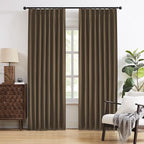 DUALIFE Chocolate Brown Pinch Pleated Blackout Curtains 105 Inches Long, Back Tab with Hooks, Linen Full Black Out Thermal Insulated Track Curtain for Bedroom Living Room,50" Wx105 L, 2 Panels