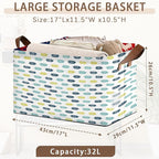 Cute Fish Storage Basket Large 17x11.5x10.5 Inches - Collapsible Fabric Organizer Bin with Handles for Kids Room,Laundry,Toys - Foldable Decorative Hamper with Cartoon Fish Design - Single Pack