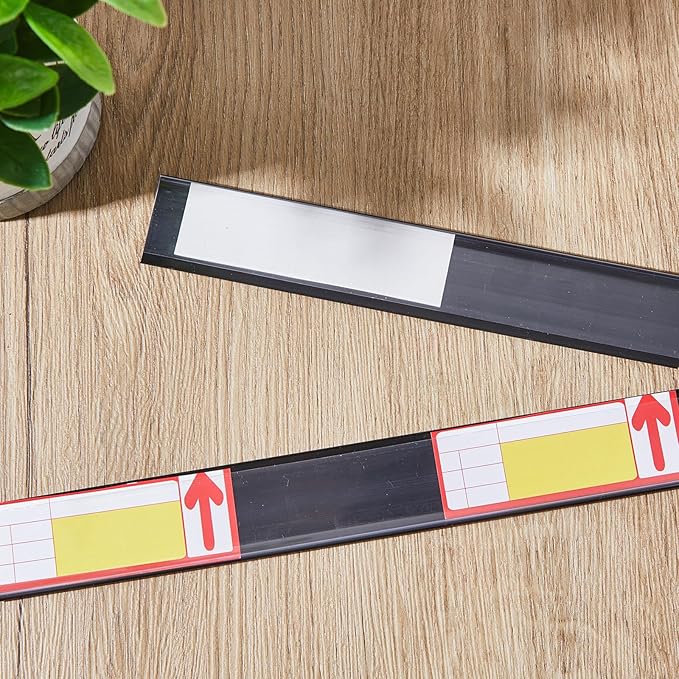 Spiareal 50 Pcs 47.8 x 1.38 Inch Shelf Label Strips Adhesive Back Stick on Data Price Tag Holder Clear PVC Adhesive Ticket Channel for Supermarkets Convenience Shops(Black)