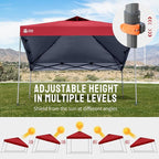 CROWN SHADES Adjustable Height on The Fly, 10x10 Pop Up Canopy - Beach Tent with One Push Setup - Easy Outdoor Sun Shade for Events, Parties, Camping - Outside Shade with STO-N-Go Bag, Red