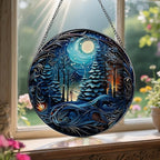 8-Inch Starry Night Forest Suncatcher Ornament, Stained Glass Window Hanging & Stained Glass Holiday Ornament, Sun Catcher Window Decor — Magical Gift for Nature Lovers, Gifts for Christmas & Holidays