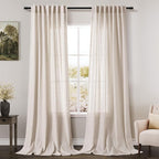 Linen Beige Curtains 145 inch Extra Long for Living Room Back Tab Light Filtering Semi Sheer Drapes Modern Farmhouse Coastal Decor Cotton Textured Curtain for Floor to Ceiling High Window 52x145