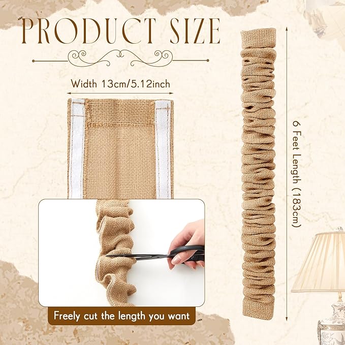 2 Pack 6 ft Fabric Cord Cover Chandelier Chain Sleeve Natural Jute with Hook and Loop Closure for Ceiling Lighting, Electrical Wires on Floor, Lamps Cable Management, Swings Chain Cover Decorative