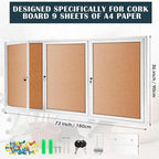 Enclosed Bulletin Board 72" x 36" Weather Resistant Lockable 3 Door Weatherproof Wall Mounted Enclosed Cork Board Aluminum Frame Display Case for Office, School, Commercial, 18xA4(Wood Color)