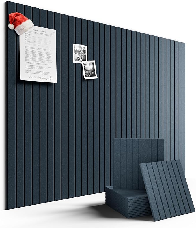 Large Felt Bulletin Board 48" x 36" Cork Board Alternative-12 Pack with 70 Safe Removable Adhesive Tabs, Cork Boards for Walls for Home Office Classroom Pin Board (Deep Charcoal Blue)