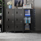 Aobabo 16" W 3 Door Metal Storage Locker with Lock, 47" H Steel Locker with Name Card Holder and Metal Leg for School, Home, Office, Playroom, Assembly Required, Black