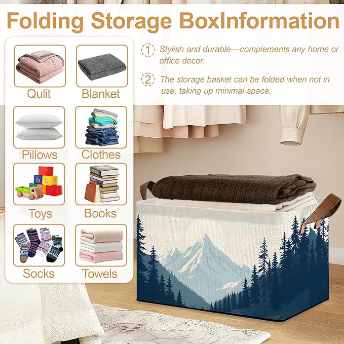 Decorative 32L Blue Misty Forest Storage Bins with Handles, Organization and Storage, Cube Storage Organizer for Hamper, Nursery