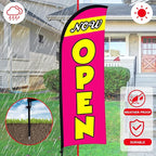 Buryeah 3 Sets Now Open Feather Flag Pole Kit for Business Advertising 7 ft Open Flag Banner Sign with Pole Kit Ground Stake and Portable Bag for Outside Ground(Rose Red)