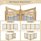 Wire Dog Gate Solid Wood Frame, Anti-Chewing, 4-Panel, 24" Height, 80" Width, Indoor Freestanding Pet Gate Foldable Wooden Dog Fences for Stairs, House, Doorway, Oak Color